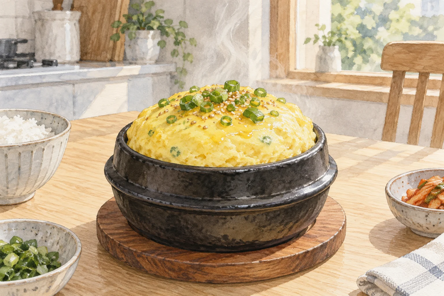계란찜 완성 모습을 표현한 AI 일러스트