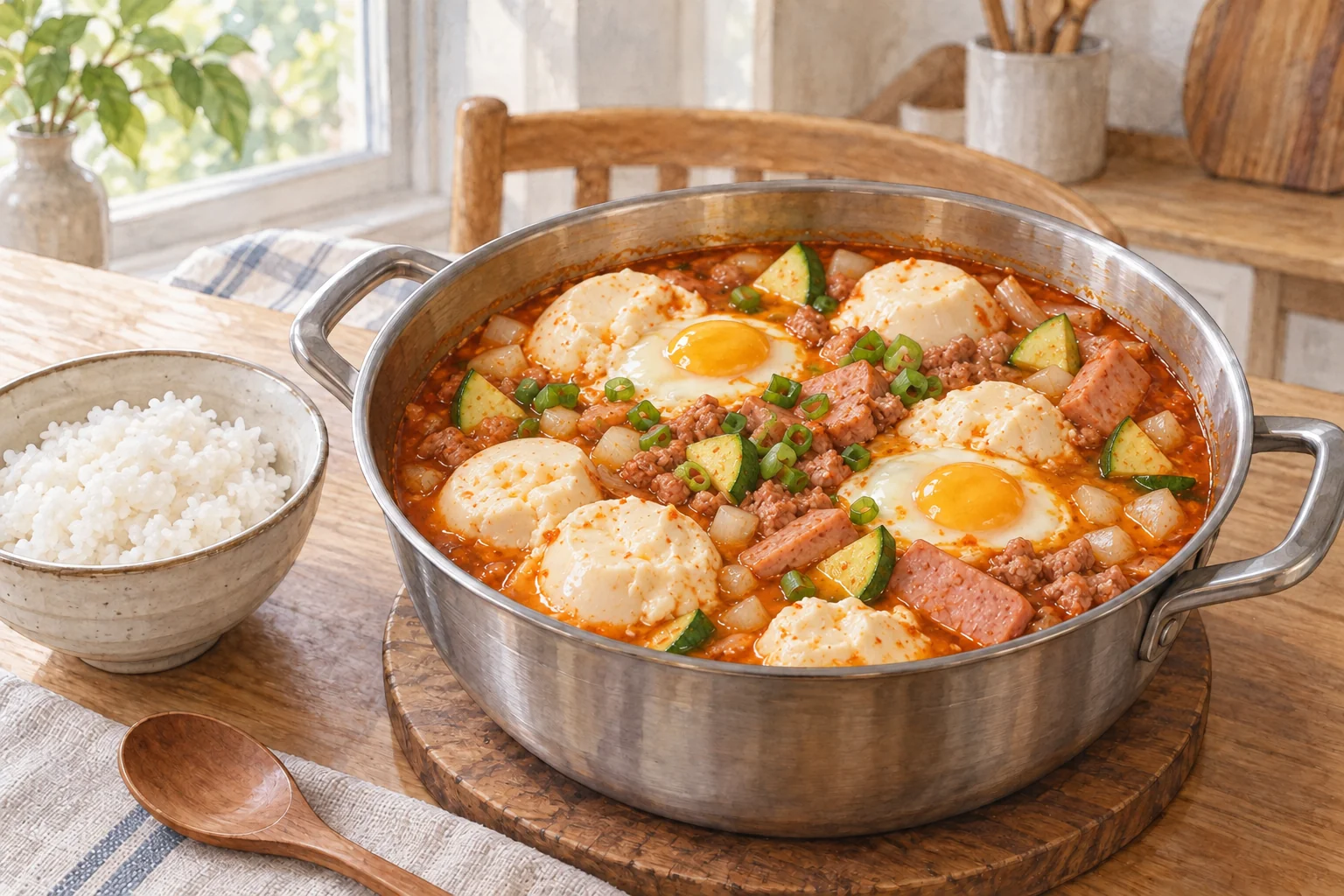 스팸순두부찌개 완성 모습을 표현한 AI 일러스트